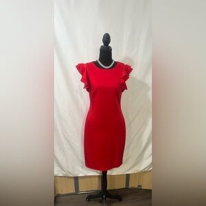 Tommy Hilfiger Red Midi Dress with Ruffle Sleeves
